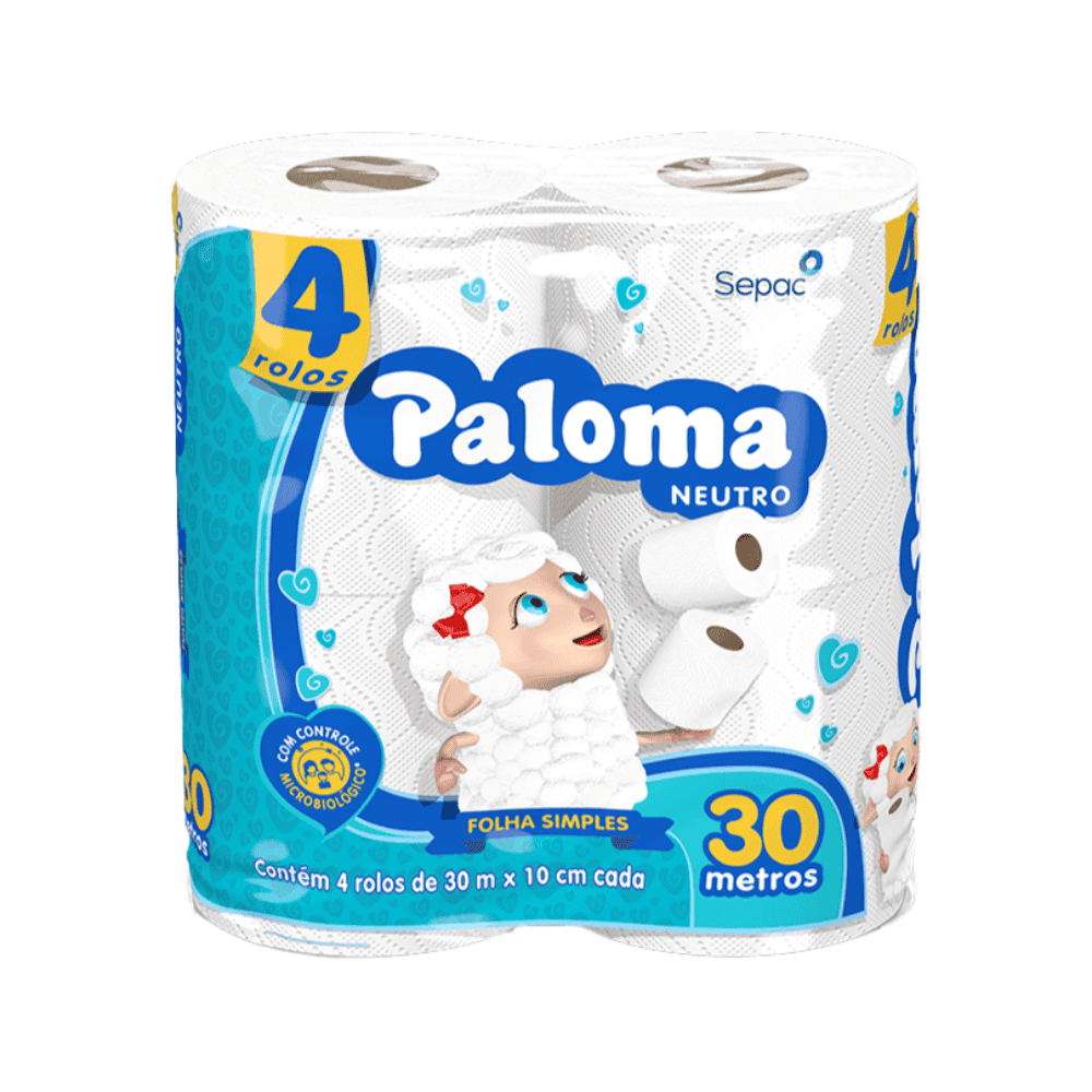 Papel Higiênico Paloma Neutro Folha Simples c/4 Rolos 30m Fardo 16x4