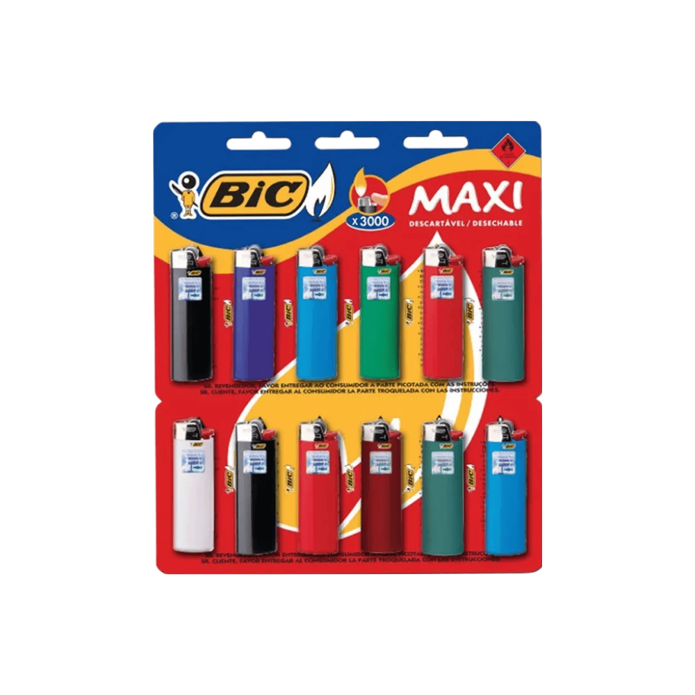 Isqueiro BIC Maxi Cores Sortidas Cartela com 12 unidades