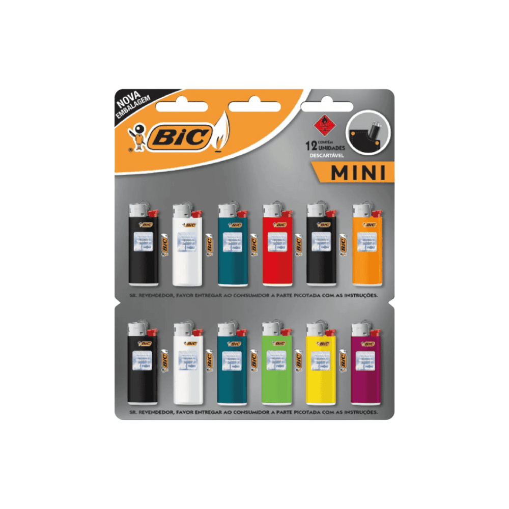 Isqueiro BIC Mini Cores Sortidas Cartela com 12 unidades